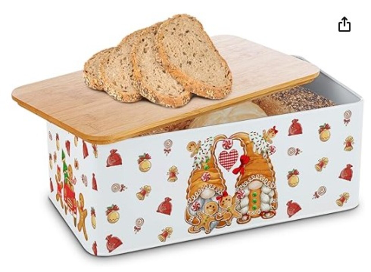 Bread Box with Christmas Decorations, Bread Box with a Bamboo Lid, Kitchen Storage Container Metal Bread Container for Christmas Decorations